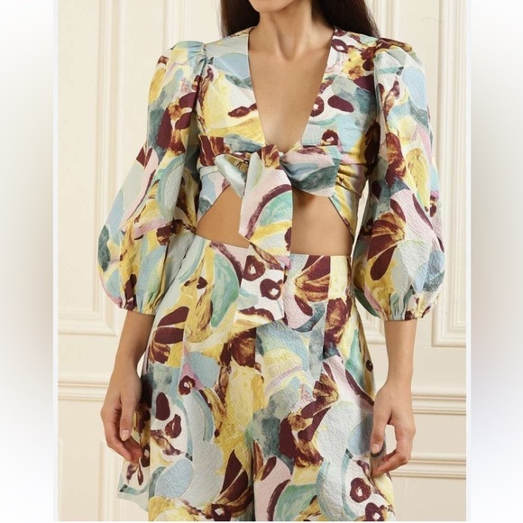 Ted Baker Other - Ted Baker Bithana Set Tie Front Balloon Sleeve Blouse + Shorts Size 2 US 6